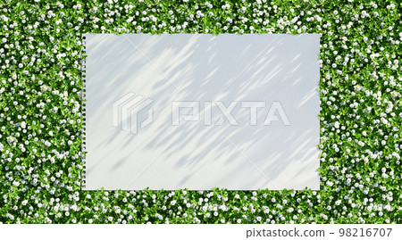 晨光與美麗的小花，綠色花園背景框+剪影 98216707