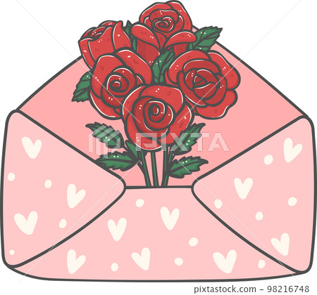 Cute sweet Love Valentine envelope letter with roses flowers doodle cartoon Cute sweet Love Valentine envelope letter with roses flowers doodle cartoon 98216748