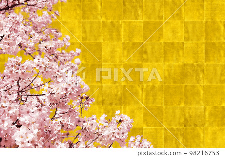 Rinpa-style folding screen painting depicting cherry blossoms in full bloom, gold leaf checkered background art Rinpa-style folding screen painting depicting cherry blossoms in full bloom, gold leaf checkered background art 98216753