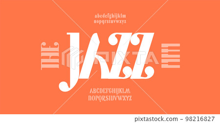 Jazz logo font, fashion minimal alphabet, elegant typeface. Bold high serif letters for luxury logo and headline. Classic vector typography 98216827