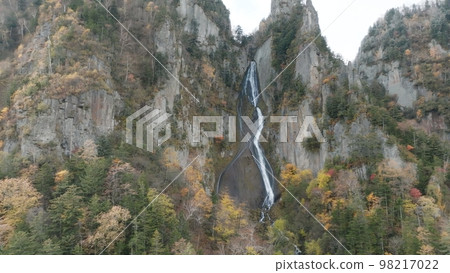 aerial photography galaxy falls columnar joints autumn sounkyo hokkaido 98217022