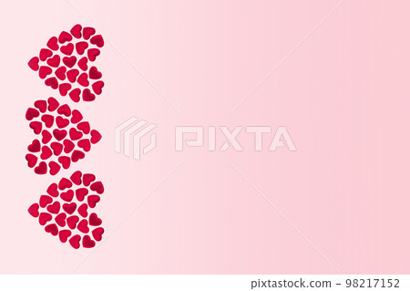 St Valentines day or thank you concept. Many magenta red hearts form three bigger heart shapes flat lay border on pink gradient banner. Love or wedding concept edgeless St Valentines day or thank you concept. Many magenta red hearts form three bigger heart shapes flat lay border on pink gradient banner. Love or wedding concept edgeless 98217152