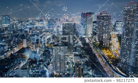 Urban landscape CG image of the Internet and network 98217275