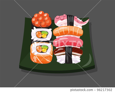 Sushi set on plate vector illustration Sushi set on plate vector illustration 98217302