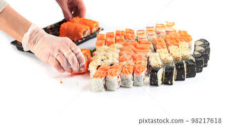 Table with seafood. Table with seafood. 98217618