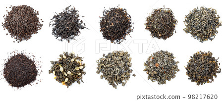 Assortment of dry tea isolated on a white background. 98217620