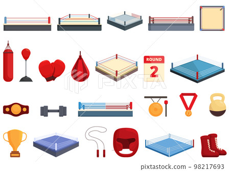Boxing ring icons set cartoon vector. Box belt. Fight punch 98217693