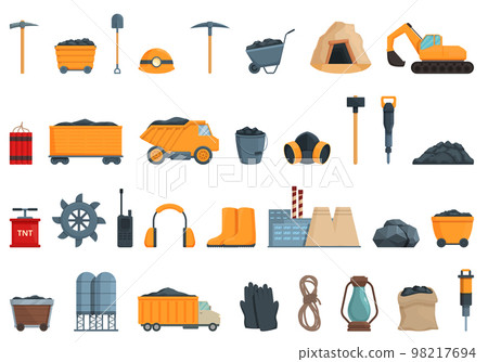 Coal mining icons set cartoon vector. Industry mine. Factory shaft 98217694