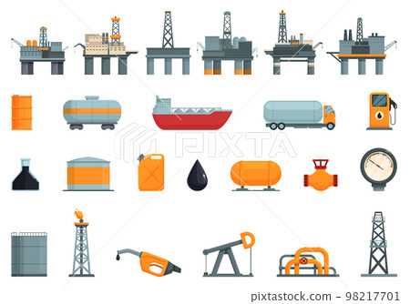 Oil Platform icons set cartoon vector. Gas sea. Energy oil 98217701