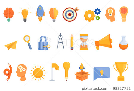 Creative thinking icons set cartoon vector. Solution idea. Light bulb 98217731