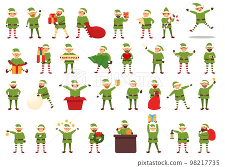 Elf icons set cartoon vector. Santa elves. Kid dwarf 98217735