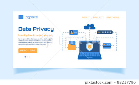 Vector data privacy landing page background template. Vector data privacy landing page background template. 98217790