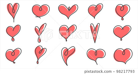 Set of difference one line drawing hearts. Design elements for Valentines day. Set of difference one line drawing hearts. Design elements for Valentines day. 98217793