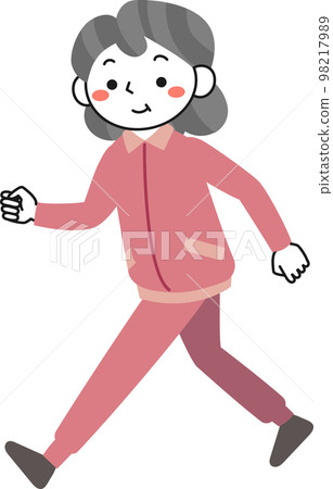 一位穿著運動衫、愉快地行走的微笑的高級女性 一位穿著運動衫、愉快地行走的微笑的高級女性 98217989