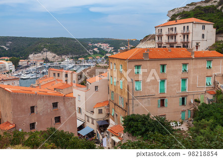 Bonifacio ol town view, Corsica. Stone residential house 98218854
