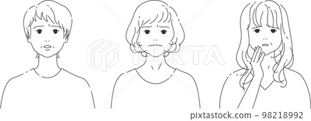 Troubled faces of three middle-aged women | Line drawings Troubled faces of three middle-aged women | Line drawings 98218992