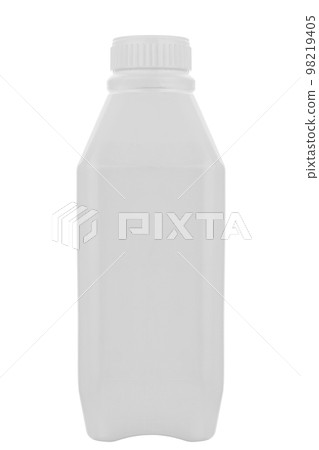White plastic bottle with cap. Bottle of cleaning agent isolated on white background. White plastic bottle with cap. Bottle of cleaning agent isolated on white background. 98219405