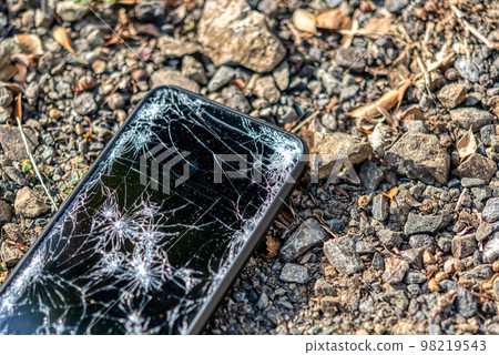 A smartphone with a broken screen when dropped 98219543