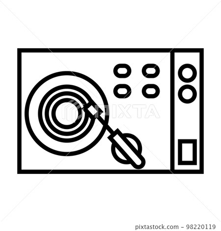 Turntable line icon isolated on white background. Black flat thin icon on modern outline style. Linear symbol and editable stroke. Simple and pixel perfect stroke vector illustration. Turntable line icon isolated on white background. Black flat thin icon on modern outline style. Linear symbol and editable stroke. Simple and pixel perfect stroke vector illustration. 98220119