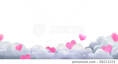 Gray clouds with pink hearts of different textures. Watercolor illustration. A seamless pattern board from the collection VALENTINE'S DAY . For decoration and design of invitations, postcards Gray clouds with pink hearts of different textures. Watercolor illustration. A seamless pattern board from the collection VALENTINE'S DAY . For decoration and design of invitations, postcards 98221224