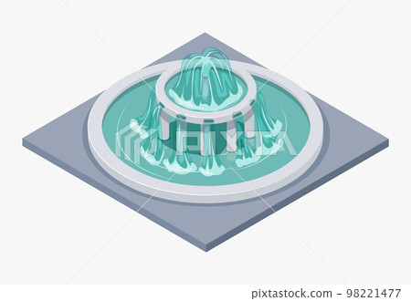 Isometric fountain with outdoor park cascade isolated vector illustration EPS10. Isometric fountain with outdoor park cascade isolated vector illustration EPS10. 98221477
