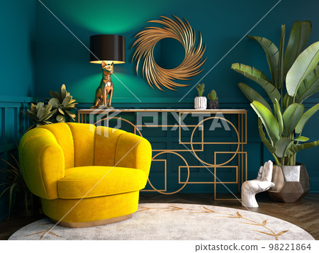 Luxury Interior. Modern art deco living room interior 3D illustration Luxury Interior. Modern art deco living room interior 3D illustration 98221864