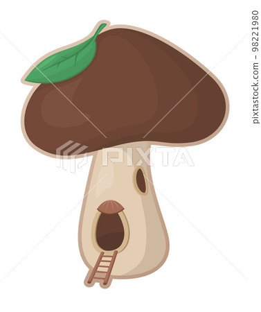 Cartoon art with isolated brown mushroom house Cartoon art with isolated brown mushroom house 98221980