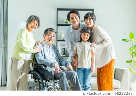 Three-generation family relaxing in the living room Three-generation family relaxing in the living room 98222282