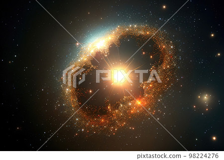 abstract space landscape with planets and flashes of stars and comets in blue and red colors 98224276