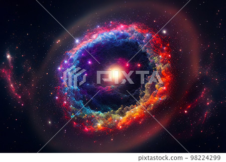 abstract background of outer space with ultra bright stars and comets on the theme of explosions and 98224299