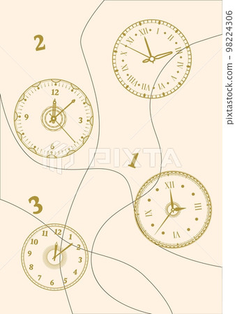 Clock face. Watch dials. Line and numbers. Silhouette timepieces. Time management. Hours and minutes measurement. Aged timers background. Counting arrow pointers. Vector illustration card Clock face. Watch dials. Line and numbers. Silhouette timepieces. Time management. Hours and minutes measurement. Aged timers background. Counting arrow pointers. Vector illustration card 98224306
