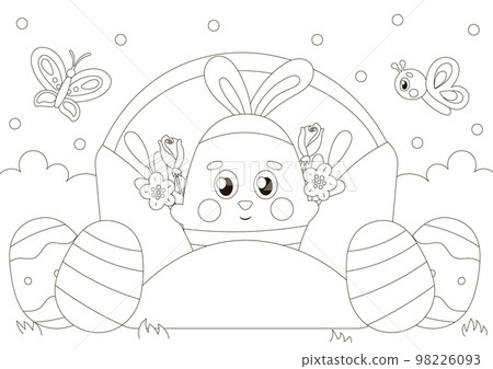 Cute coloring page for easter with bunny character in envelope with flowers Cute coloring page for easter with bunny character in envelope with flowers 98226093