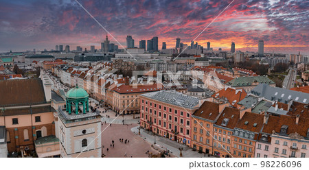 Aerial view of the Christmas tree near Castle Square with Column of Sigismund in polish capital - Warsaw. Christmas spirit in Warsaw city. Aerial view of the Christmas tree near Castle Square with Column of Sigismund in polish capital - Warsaw. Christmas spirit in Warsaw city. 98226096