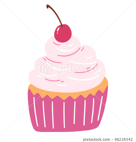 Hand drawn delicious cupcake in cartoon style. Vector illustration of sweets, dessert, pastries 98226542
