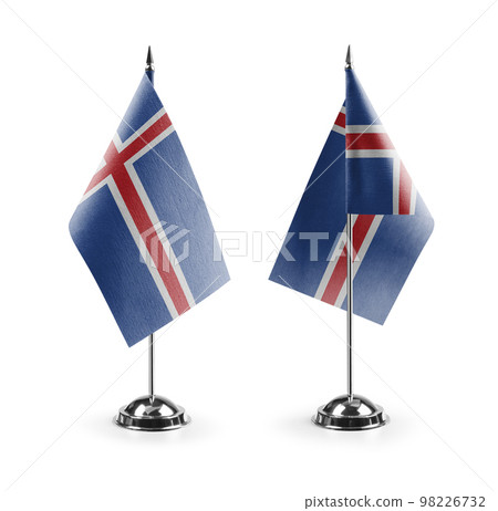 Small national flags of the Iceland on a white background 98226732