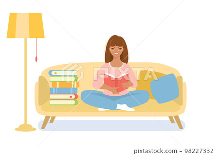 The teenager is sitting reading a book studying at home Premium vector The teenager is sitting reading a book studying at home Premium vector 98227332