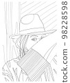 Young beautiful girl in a hat. Vector antistress coloring book. 98228598