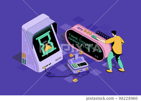 Time management concept in 3d isometric design. Man planning daily tasks and organization workflow for productivity at business and life. Vector isometry illustration with people scene for web graphic Time management concept in 3d isometric design. Man planning daily tasks and organization workflow for productivity at business and life. Vector isometry illustration with people scene for web graphic 98228960