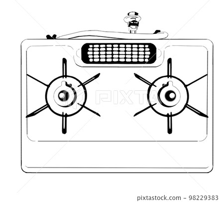 0401_Monochrome illustration of a gas stove from above 0401_Monochrome illustration of a gas stove from above 98229383