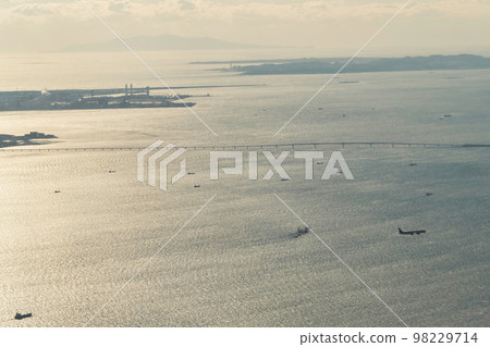 Aerial view of the bridge part of the Tokyo Bay Aqua-Line 98229714