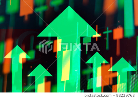 Increasing green arrows showing improvements in the economy or growth of stocks on the stock exchange  98229768