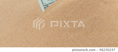 Small size fine Sand flying pile, Golden grain like glass. Abstract silica material set. Yellow colored sand close up detail texture. White background Isolated 98230247
