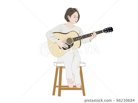 A girl sitting on a chair and playing the guitar A girl sitting on a chair and playing the guitar 98230684