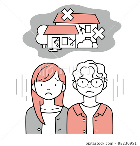 Defective housing and young couple with anxious look 98230951