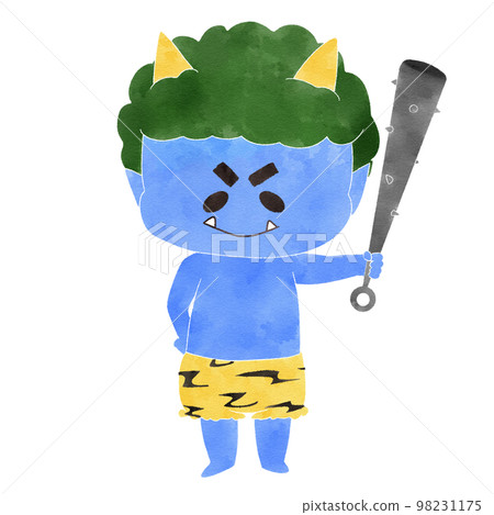藍色惡魔用金屬棒笑水彩插圖 98231175
