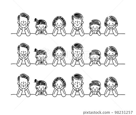A three-generation family with a cane in a sketch style A three-generation family with a cane in a sketch style 98231257