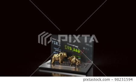 The gold bull and bear on notebook for business concept 3d rendering 98231594