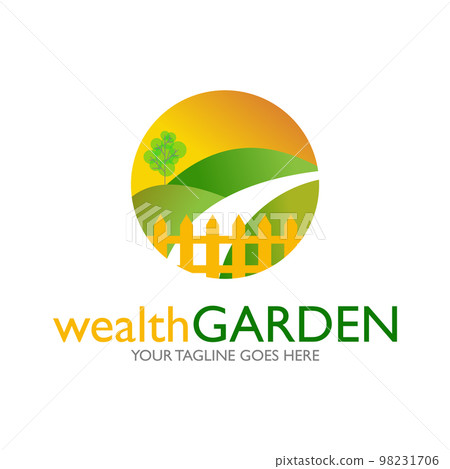 simple and unique road, surrounding scenery, and fence in circle block image graphic icon logo design abstract concept vector stock. Can be used as a symbol related to garden or travel 98231706