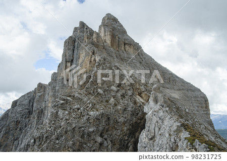 Dolomite rock wall at mountain range. Dolomites UNESCO Italian Alps landscape 98231725