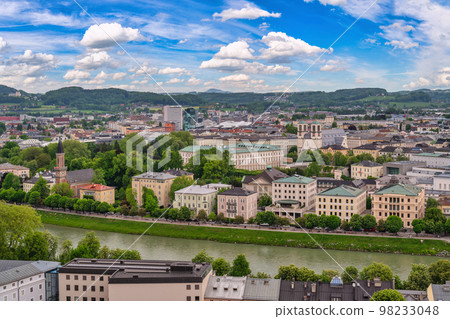 Salzburg Austria, city skyline of Salzace River and Protestant parish Salzburg Christ Church 98233048